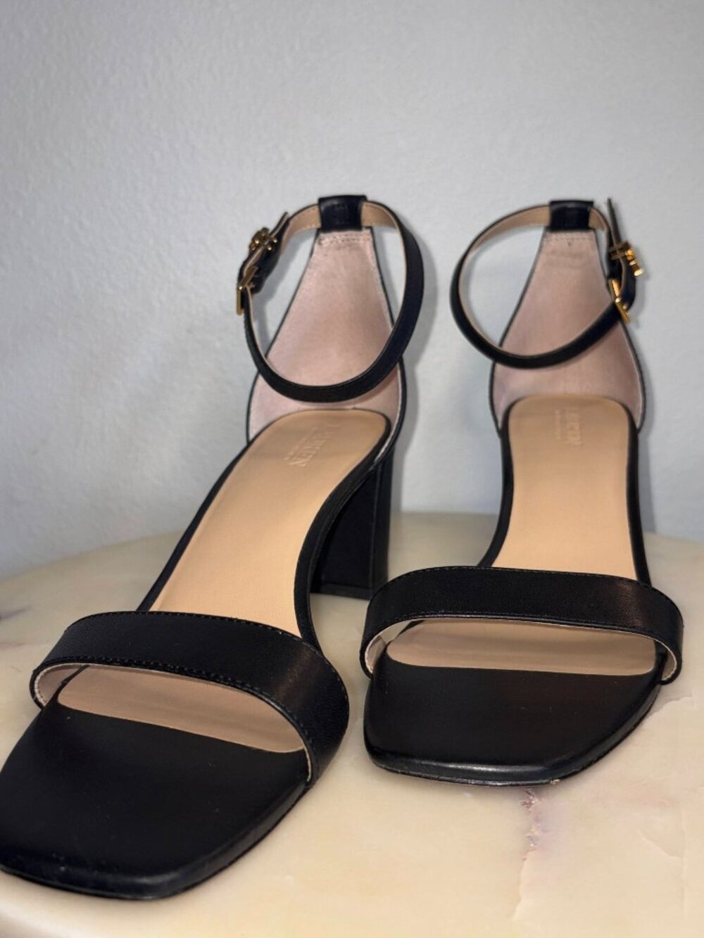 Black Ankle-Strap Block Heel Open Toe Sandals